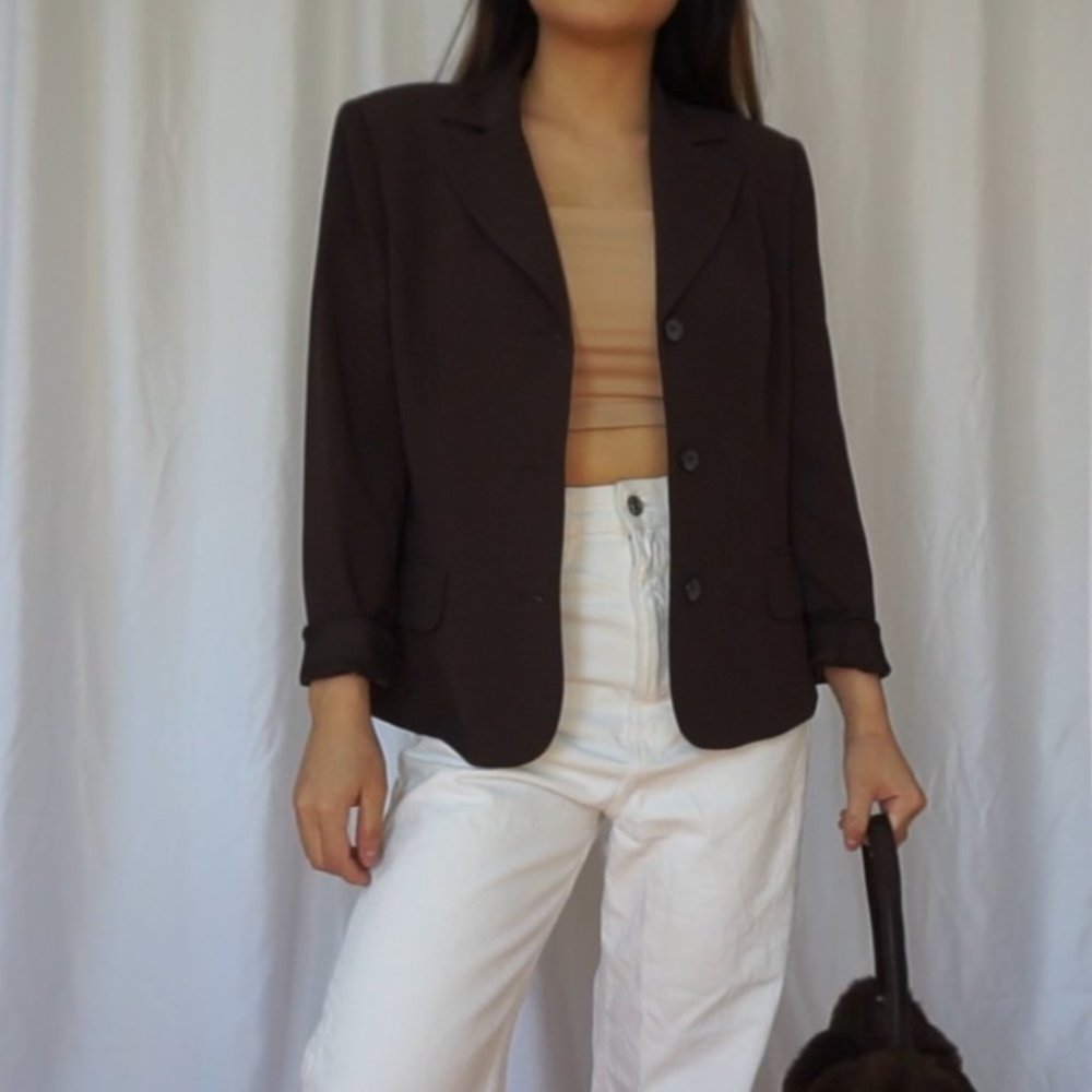 Espresso Brown Petites Office Workwear WFH Blazer